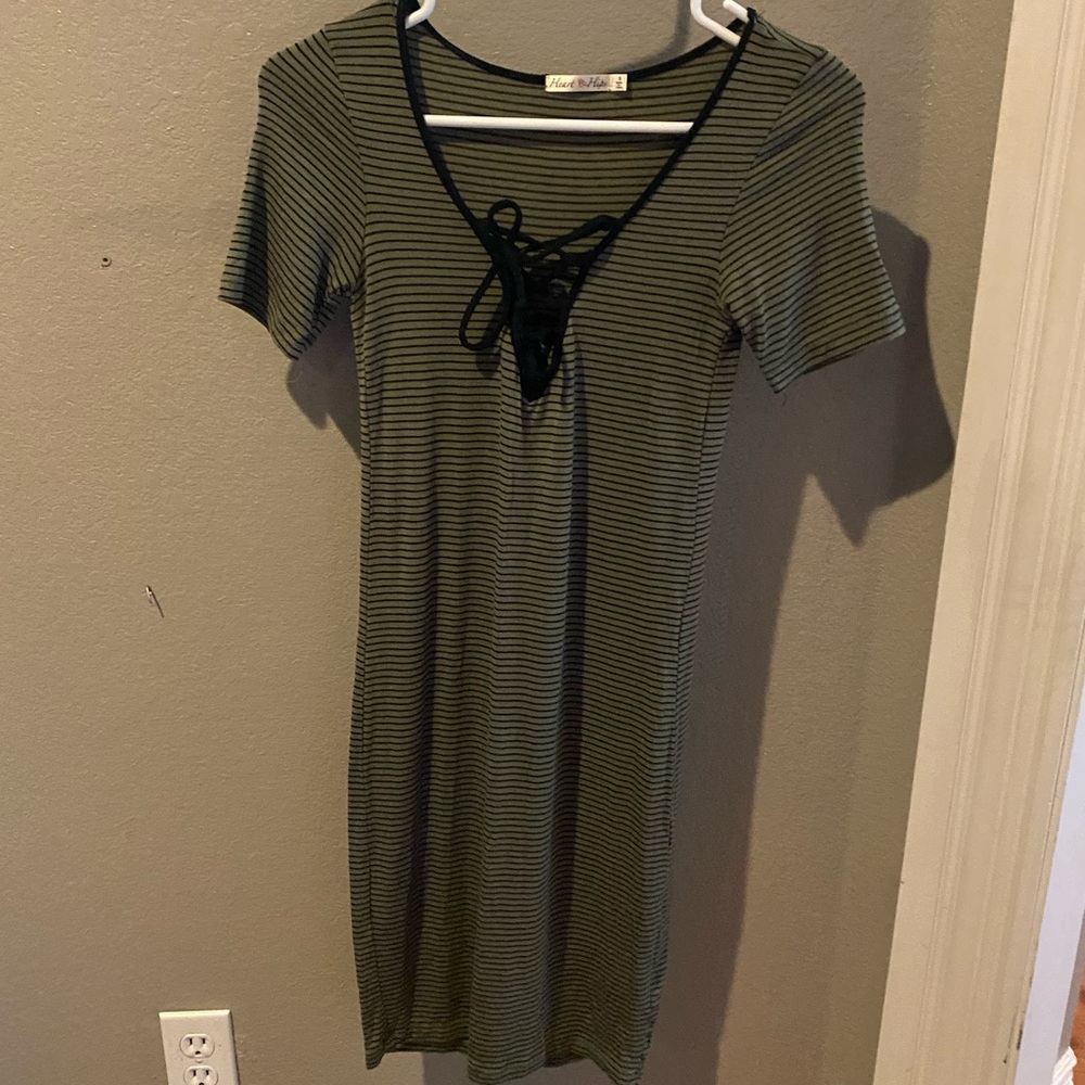 Green striped fitted dress